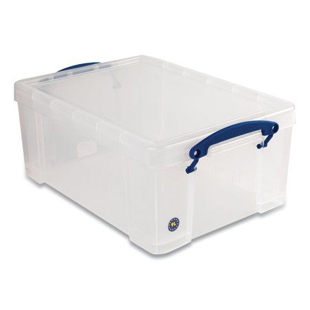 REALLY USEFUL BOX Snap-Lid Storage Bin, 2.37 gal, 10.25 in x 14.5 in x 6.25 in, Clear/Blue, 4PK 9C-PK4CB